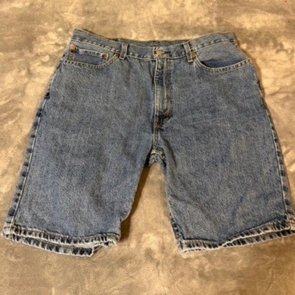 Levis 505 Mens Blue Denim Shorts Regular Fit Medium Wash Size 36 Casual Jorts